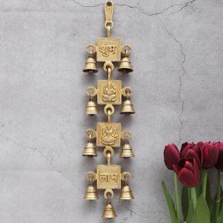 Brass Shubh Labh with Laxmi Ganesha Hanging Bells,