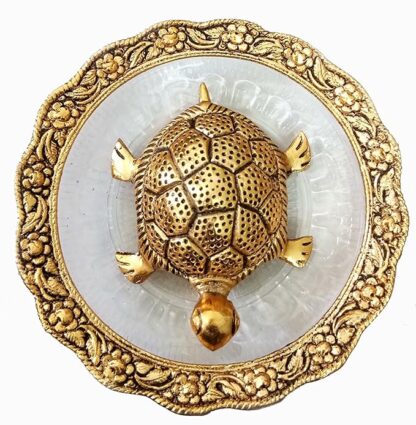Feng Shui Golden Tortoise on Glass Plate