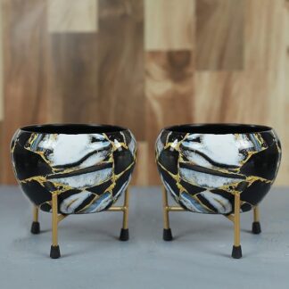 Black Marble Metal Planter