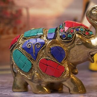 Elephant Gemstone Brass Showpiece