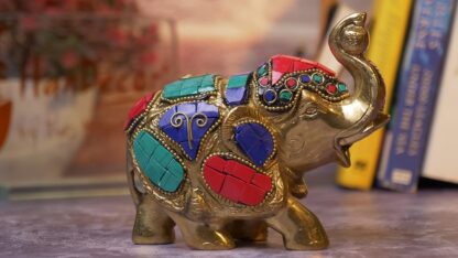 Elephant Gemstone Brass Showpiece