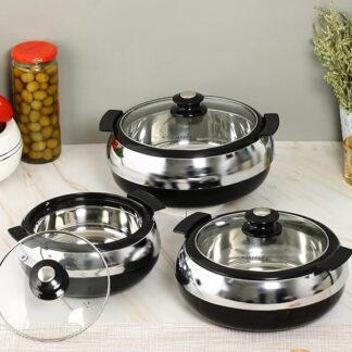 Glasserol Serving Casserole Set of 3 Inner Stainless Steel