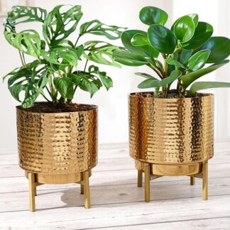 Hammered Metal Indoor Planter for Table Top and Floor