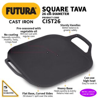 Hawkins Futura 26 cm Cast Iron Square Tava