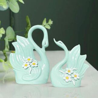 Light Green Swan Pair Ceramic Art Figurine
