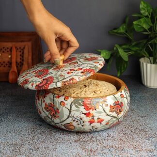 Handcrafted Solid Wood Marigold Roti Casserole