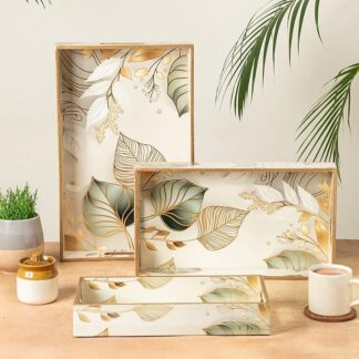 Wooden Serving Tray with Gold Engraving