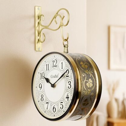 Metal Analog Double Sided Vintage Railway Station Wall Clock